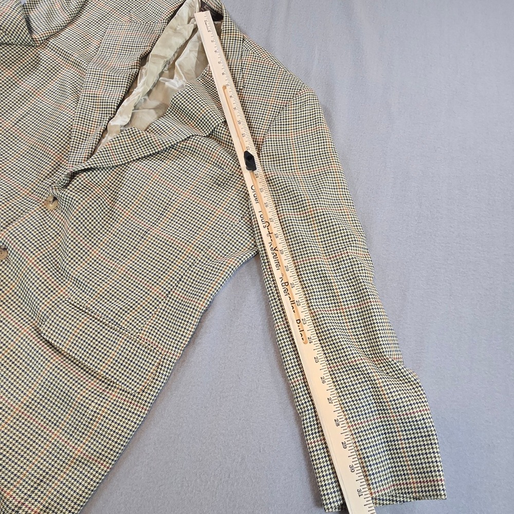 Paul Stuart Sport Coat Mens 43R Tan Houndstooth Silk Wool Blend Stuart II Blazer - Picture 10 of 11